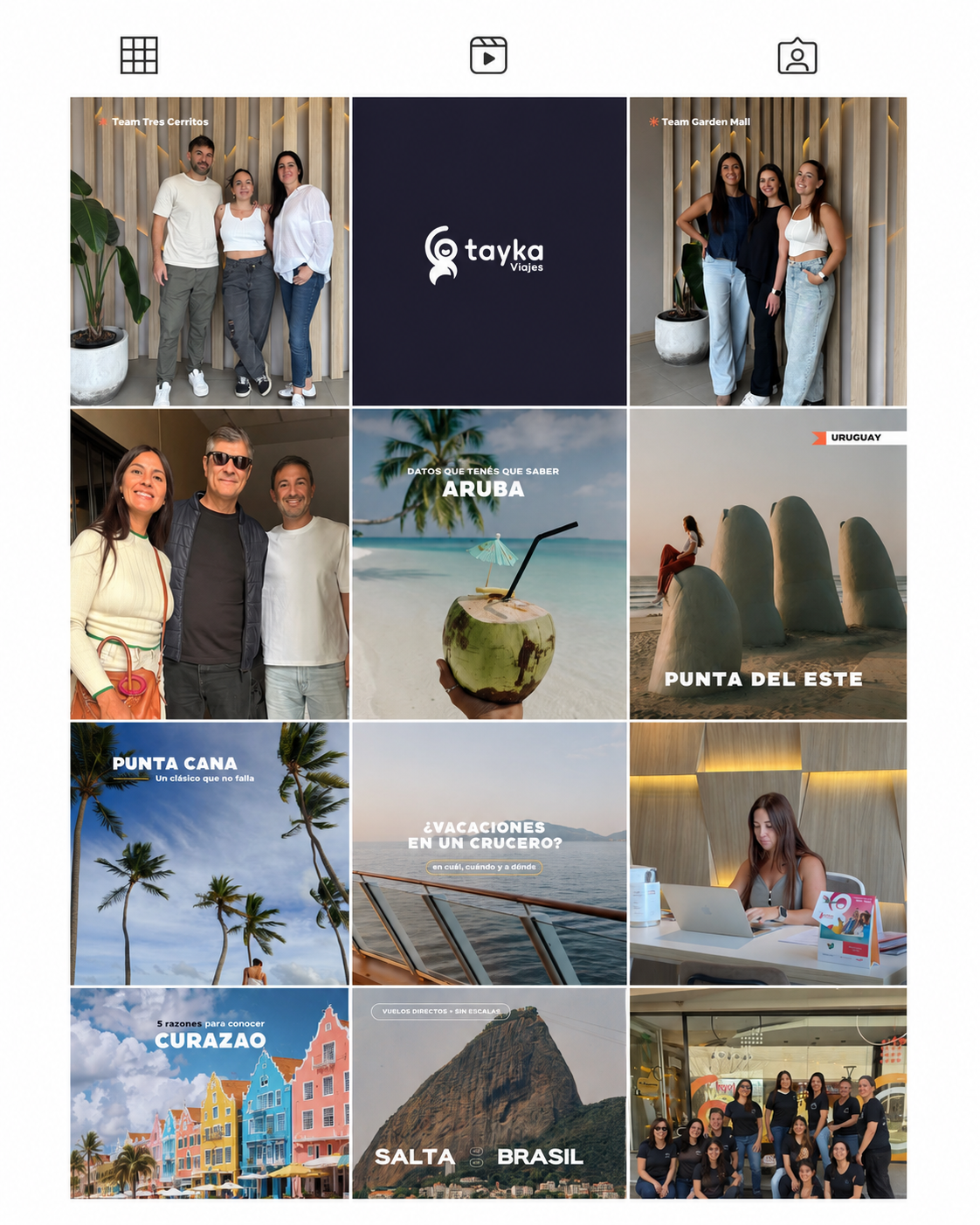 Composición del perfil de Instagram de Tayka Viajes.